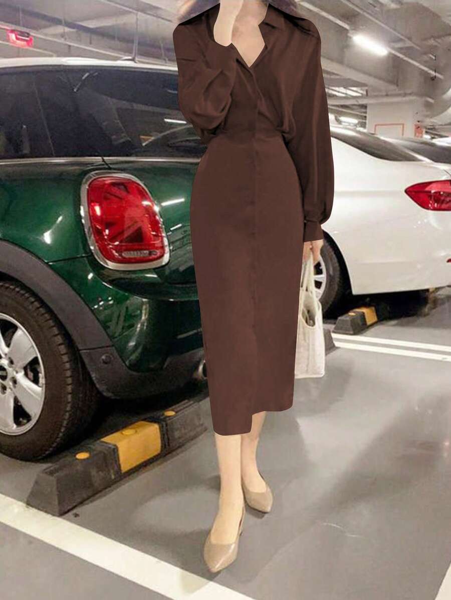 Dames overhemdjurk in Franse elegante stijl met taillestrik, losse top en slanke pasvorm, middellange revers, overhemdjurk, zeer geschikt voor dagelijks reizen, buiten, thuis, brunch, theekransje, woon-werkverkeer, luchthavenkleding, lente/zomer en lente/