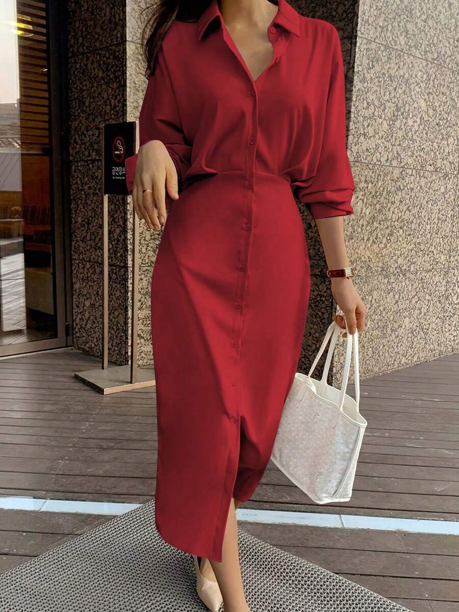 Dames overhemdjurk in Franse elegante stijl met taillestrik, losse top en slanke pasvorm, middellange revers, overhemdjurk, zeer geschikt voor dagelijks reizen, buiten, thuis, brunch, theekransje, woon-werkverkeer, luchthavenkleding, lente/zomer en lente/