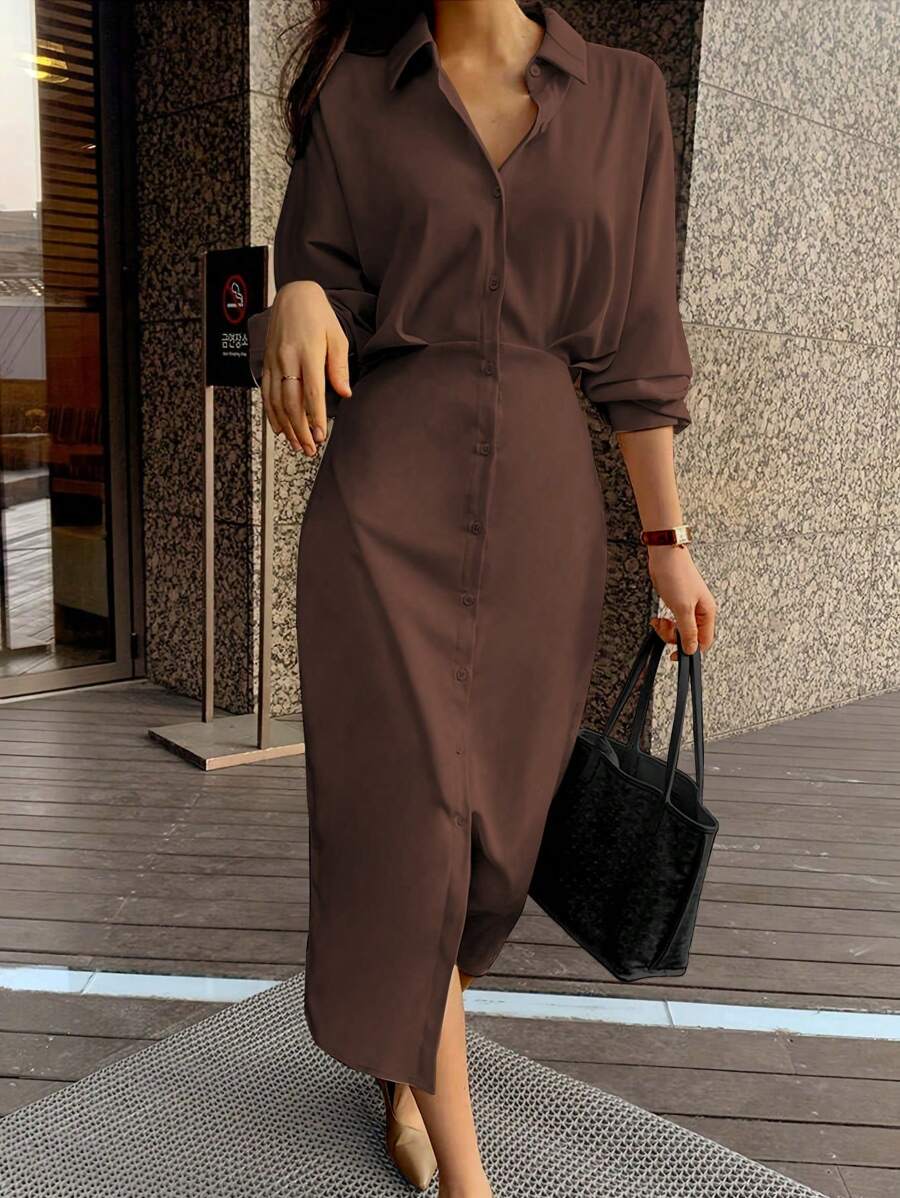 Dames overhemdjurk in Franse elegante stijl met taillestrik, losse top en slanke pasvorm, middellange revers, overhemdjurk, zeer geschikt voor dagelijks reizen, buiten, thuis, brunch, theekransje, woon-werkverkeer, luchthavenkleding, lente/zomer en lente/