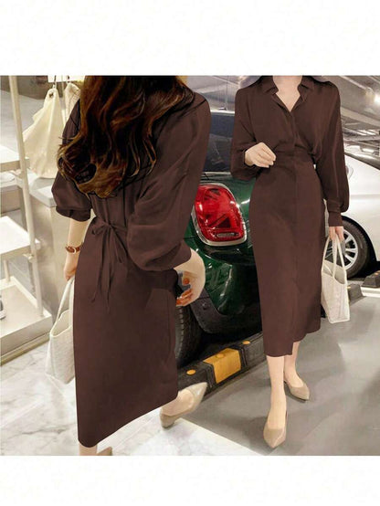 Dames overhemdjurk in Franse elegante stijl met taillestrik, losse top en slanke pasvorm, middellange revers, overhemdjurk, zeer geschikt voor dagelijks reizen, buiten, thuis, brunch, theekransje, woon-werkverkeer, luchthavenkleding, lente/zomer en lente/