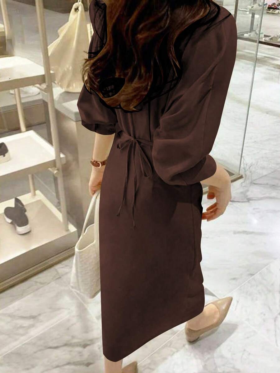 Dames overhemdjurk in Franse elegante stijl met taillestrik, losse top en slanke pasvorm, middellange revers, overhemdjurk, zeer geschikt voor dagelijks reizen, buiten, thuis, brunch, theekransje, woon-werkverkeer, luchthavenkleding, lente/zomer en lente/