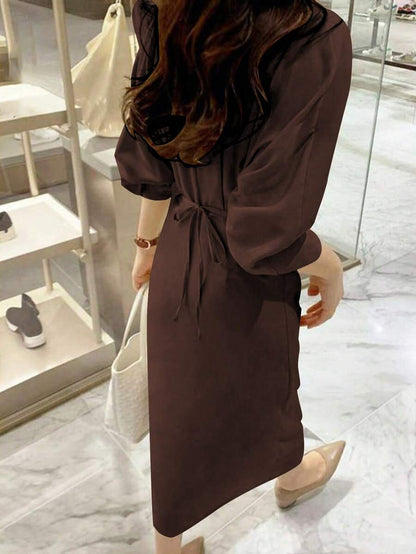 Dames overhemdjurk in Franse elegante stijl met taillestrik, losse top en slanke pasvorm, middellange revers, overhemdjurk, zeer geschikt voor dagelijks reizen, buiten, thuis, brunch, theekransje, woon-werkverkeer, luchthavenkleding, lente/zomer en lente/