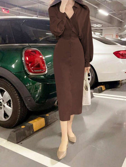 Dames overhemdjurk in Franse elegante stijl met taillestrik, losse top en slanke pasvorm, middellange revers, overhemdjurk, zeer geschikt voor dagelijks reizen, buiten, thuis, brunch, theekransje, woon-werkverkeer, luchthavenkleding, lente/zomer en lente/