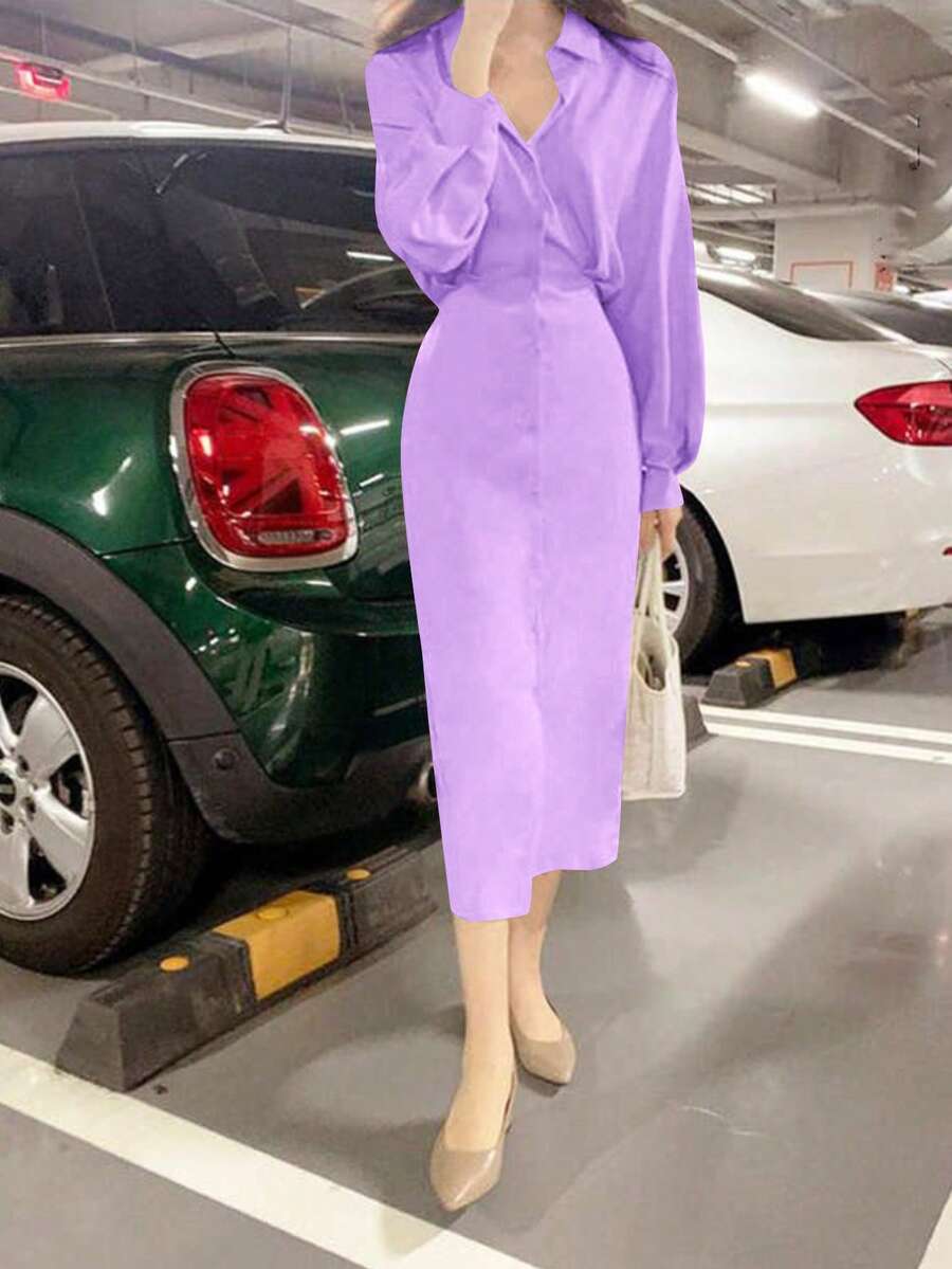 Dames overhemdjurk in Franse elegante stijl met taillestrik, losse top en slanke pasvorm, middellange revers, overhemdjurk, zeer geschikt voor dagelijks reizen, buiten, thuis, brunch, theekransje, woon-werkverkeer, luchthavenkleding, lente/zomer en lente/