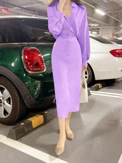 Dames overhemdjurk in Franse elegante stijl met taillestrik, losse top en slanke pasvorm, middellange revers, overhemdjurk, zeer geschikt voor dagelijks reizen, buiten, thuis, brunch, theekransje, woon-werkverkeer, luchthavenkleding, lente/zomer en lente/