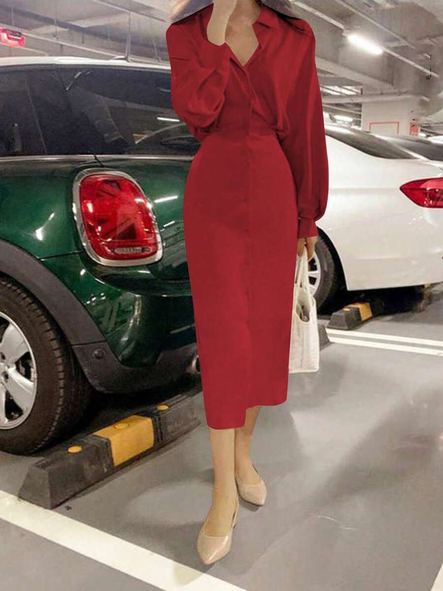 Dames overhemdjurk in Franse elegante stijl met taillestrik, losse top en slanke pasvorm, middellange revers, overhemdjurk, zeer geschikt voor dagelijks reizen, buiten, thuis, brunch, theekransje, woon-werkverkeer, luchthavenkleding, lente/zomer en lente/