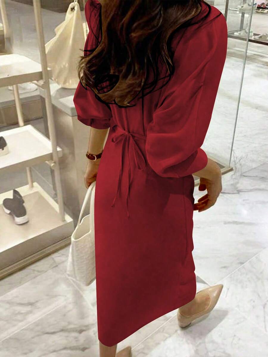 Dames overhemdjurk in Franse elegante stijl met taillestrik, losse top en slanke pasvorm, middellange revers, overhemdjurk, zeer geschikt voor dagelijks reizen, buiten, thuis, brunch, theekransje, woon-werkverkeer, luchthavenkleding, lente/zomer en lente/