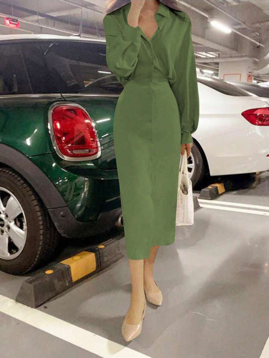 Dames overhemdjurk in Franse elegante stijl met taillestrik, losse top en slanke pasvorm, middellange revers, overhemdjurk, zeer geschikt voor dagelijks reizen, buiten, thuis, brunch, theekransje, woon-werkverkeer, luchthavenkleding, lente/zomer en lente/