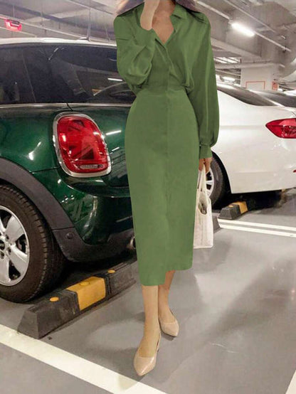 Dames overhemdjurk in Franse elegante stijl met taillestrik, losse top en slanke pasvorm, middellange revers, overhemdjurk, zeer geschikt voor dagelijks reizen, buiten, thuis, brunch, theekransje, woon-werkverkeer, luchthavenkleding, lente/zomer en lente/