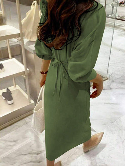 Dames overhemdjurk in Franse elegante stijl met taillestrik, losse top en slanke pasvorm, middellange revers, overhemdjurk, zeer geschikt voor dagelijks reizen, buiten, thuis, brunch, theekransje, woon-werkverkeer, luchthavenkleding, lente/zomer en lente/