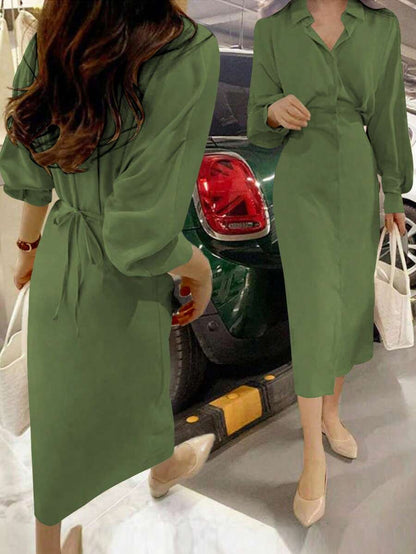 Dames overhemdjurk in Franse elegante stijl met taillestrik, losse top en slanke pasvorm, middellange revers, overhemdjurk, zeer geschikt voor dagelijks reizen, buiten, thuis, brunch, theekransje, woon-werkverkeer, luchthavenkleding, lente/zomer en lente/