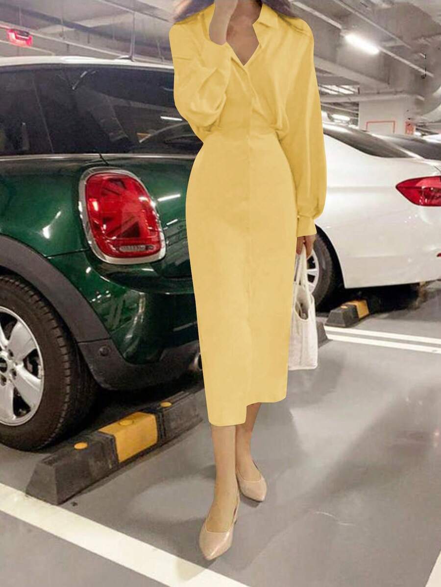 Dames overhemdjurk in Franse elegante stijl met taillestrik, losse top en slanke pasvorm, middellange revers, overhemdjurk, zeer geschikt voor dagelijks reizen, buiten, thuis, brunch, theekransje, woon-werkverkeer, luchthavenkleding, lente/zomer en lente/