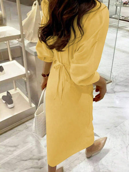 Dames overhemdjurk in Franse elegante stijl met taillestrik, losse top en slanke pasvorm, middellange revers, overhemdjurk, zeer geschikt voor dagelijks reizen, buiten, thuis, brunch, theekransje, woon-werkverkeer, luchthavenkleding, lente/zomer en lente/