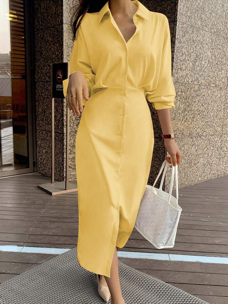 Dames overhemdjurk in Franse elegante stijl met taillestrik, losse top en slanke pasvorm, middellange revers, overhemdjurk, zeer geschikt voor dagelijks reizen, buiten, thuis, brunch, theekransje, woon-werkverkeer, luchthavenkleding, lente/zomer en lente/